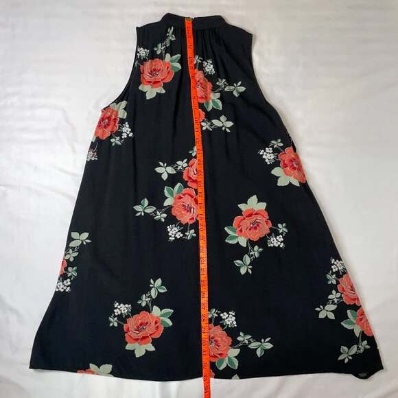 Mittoshop Black Floral Mini Dress Size S Keyhole Front Sleeveless Black - Picture 6 of 9